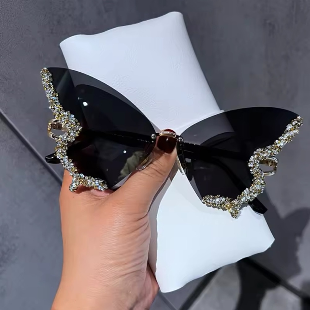 Dark Blue Butterfly Luxury Sunglasses With Shiny Crystals